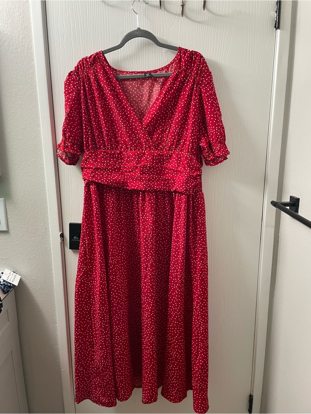 SHEIN Red Polka Dot V-Neck Midi Dress